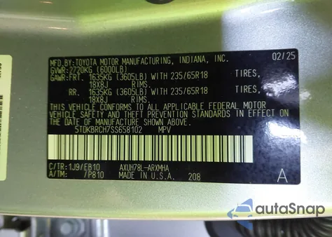 2025 Toyota Highlander Hybrid Xle from USA, damaged, VIN 5TDKBRCH7SS658102